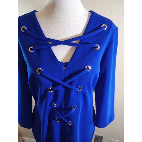 Joseph Ribkoff Dress Blue Laced Up Front Office To Night Out Classic Sz 14 - Picture 1 of 9